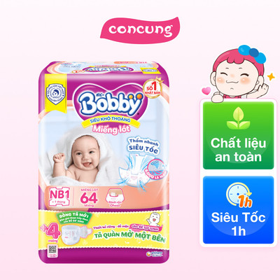 Miếng lót Bobby (Newborn 1, dưới 5 kg, 64 miếng) - concung