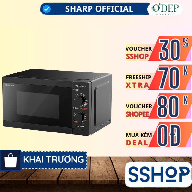 Lò vi sóng cơ có nướng Sharp R-G211TV-SL/BK 21 lít Chính hãng, Công Suất 800W, 3 Chức năng kết hợp -