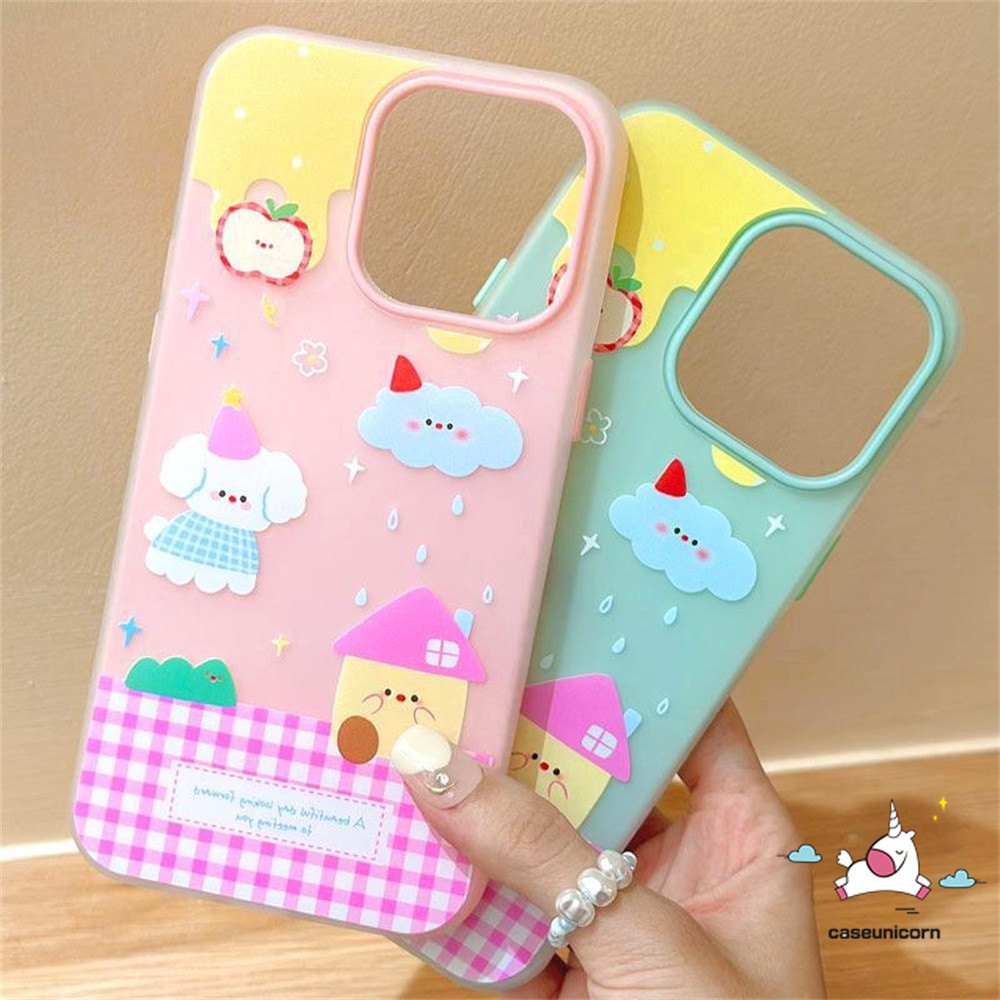 Ngôi Nhà Dễ Thương Đám Mây Hoạt Hình Apple Bow Star Doodle Case Tương Thích Cho IPhone 16 11 13 12 1