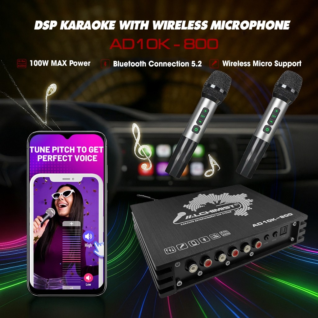Bộ Amply DSP chỉnh âm thanh Kèm Mic Hát Karaoke Trên Xe Ô Tô đa chức năng Alchimist AD10K-800