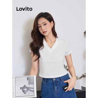 Áo thun Lovito màu trơn cơ bản phong cách thường ngày cho nữ L91AD328