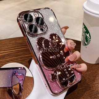 Ốp Điện Thoại iPhone 6 6s 7 8 Plus X XR XS Max 11 12 13 14 15 Pro Max 14 Max 15 14 Plus Ốp lưng Giá Đỡ Gương Bột Lấp Lánh Thời Trang Mạ Điện Silicon Mềm Vỏ Điện Thoại Thỏ Dễ Thương Chống Rơi 