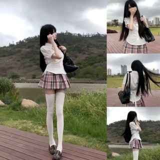Nhật Bản Jk Đồng Phục Phù Hợp Với Áo Sơ Mi Dây Đeo Cô Gái Nóng Eo Giảm Béo Áo Sơ Mi Xếp Ly Váy Kẻ Sọc Bộ Ba Mảnh