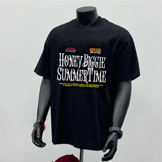 Áo thun ngắn tay Cotton nguyên chất Mỹ Nam Nữ Mùa hè Size lớn Dạo phố High Street oversize All-Match Half @ -