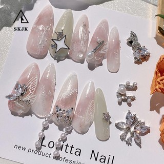 [Hàng mới về] Hạt phụ kiện trang trí móng tay nghệ thuật đính ngọc trai 3D hình thỏ / ngôi sao sang trọng
