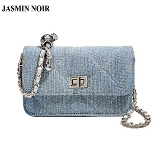 Jasmin NOIR Denim Kẻ Sọc Quilted Nữ Sling Túi Thường Ngày Khóa Dây Xích Túi Messenger Flap