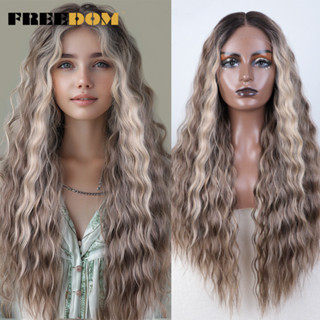 Freedom Ren Tổng Hợp Mặt Trước Tóc Giả Cho Nữ 30 Inch Xoăn Ren Tóc Giả Ombre Tóc Vàng Gừng Nữ Cosplay Tóc Giả Chịu Nhiệt