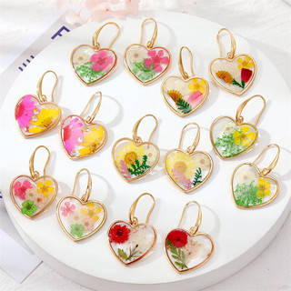 Mới Trong Suốt Tình Yêu Màu Bông Tai Hoa Khô Với Cá Tính Nhỏ Giọt Keo Phong Cách Đồng quê Hoa Cúc Earhook