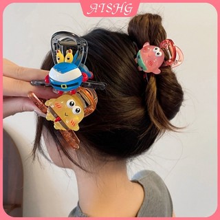 Aishg SpongeBob SquarePants Kẹp Tóc Phong Cách Dễ Thương Hoạt Hình Lưng Đầu Kẹp Tóc Nữ Tính Khí Acrylic Kẹp Tóc Thời Trang Phụ Kiện Tóc