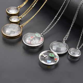Hộp thủy tinh lồi Gawu vòng cổ hộp vermilion vít mở thép không gỉ hộp pha mặt dây chuyền