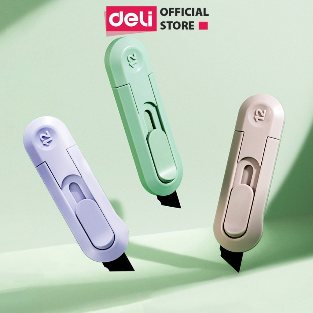 Dao Rọc Giấy Mini Deli Rọc Giấy Lưỡi SK5 Chống Gỉ Sắc Bén Lưỡi Dao Tự Thu Dao Rọc Giấy Unbox Học SIn