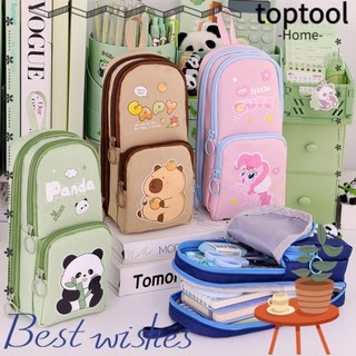 Túi đựng bút TOPTOOL, Bút chì di động 6 lớp, Túi đi học hoạt hình có hình dung tích lớn Capybara / Gấu trúc / Phi hành gia Túi văn phòng phẩm Học sinh