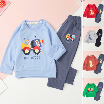 Bộ Cotton Thu Đông Bé Trai Hình Ô Tô, Khủng Long (Size 3-8T)