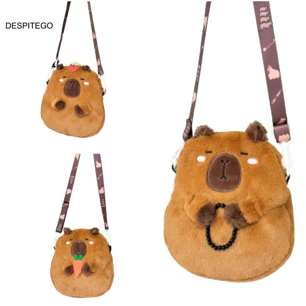 Túi đeo chéo DESPITEGO Capybara, Túi đeo vai sang trọng Capybara nhồi bông hoạt hình động vật, Túi xách Capybara hoạt hình Cotton dễ thương cỡ lớn Kawaii Unisex