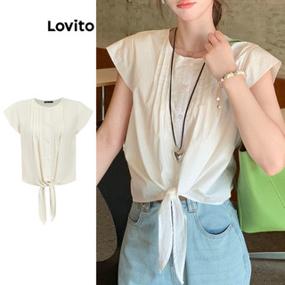 Áo kiểu nữ Lovito thắt nút màu trơn phong cách thường ngày L95ED331