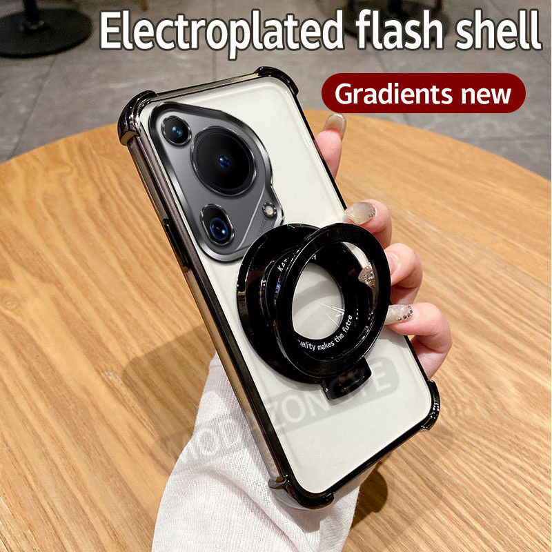 Dành Cho Huawei Pura 70 Ultra Ốp Lưng Silicon Mềm Mạ Điện TPU SoftCase Chống Rơi Chống Sốc Huawei Pura 70Ultra HBP-LX9 Vỏ Điện Thoại Di Động Có Giá Đỡ Từ Tính