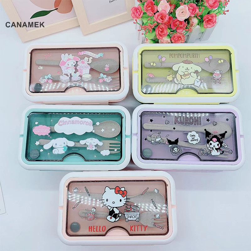 Canamek Hello Kitty Kuromi Melody Cinnamoroll Hộp cơm trưa bằng nhựa hoạt hình có hộp cơm trưa đa ngăn cầm tay Hộp đựng thức ăn nhanh CSF