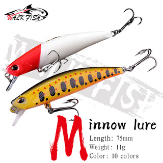 Cá WALK 1 Cái 75mm / 11g Chìm Mắt Cá 3D Minnow Mồi Có Móc Treble Cá Hồi Dụng Cụ Câu Cá