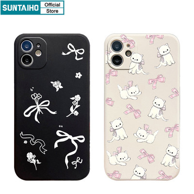 Suntaiho Thẩm Mỹ Dễ Thương Nơ Họa Tiết Mèo Ốp lưng Iphone 16 15 14 13 12 11 Pro Max IP 7 8 Plus Iphon X Xs XR Xs Max Silicon Mềm Cao Cấp Chống Sốc Ốp Lưng