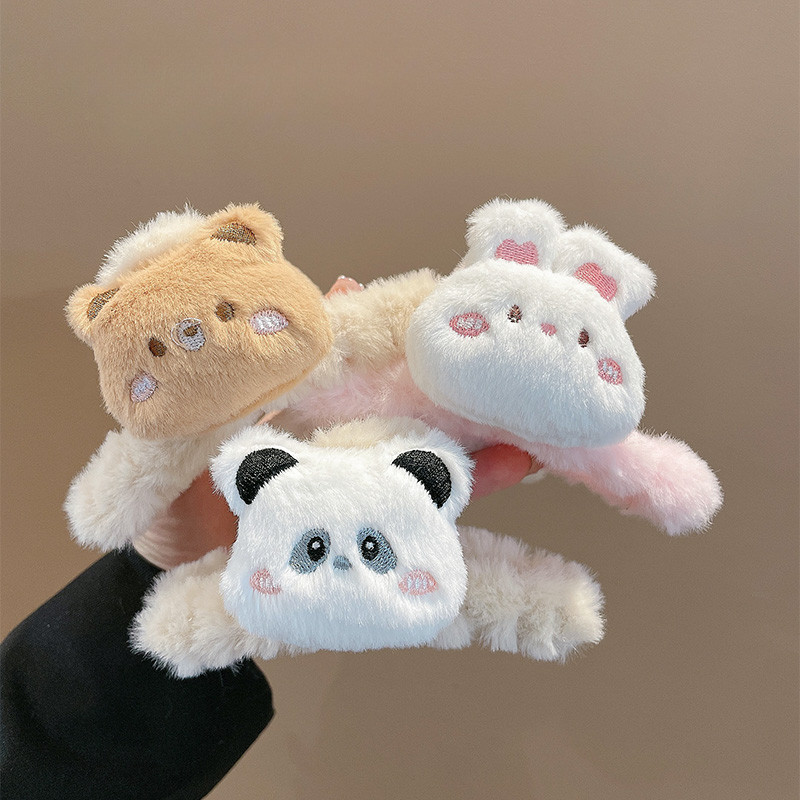  Phụ Nữ Mùa Đông Hai Mặt Puffy Hoạt Hình Búp Bê Kẹp Tóc Kẹp Tóc Phụ Kiện Hàn Quốc 