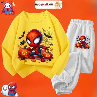  Bộ dài tay Halloween Người Nhện Spiderman bé trai BABYMALL bộ quần áo thun cotton thu đông cho bé 