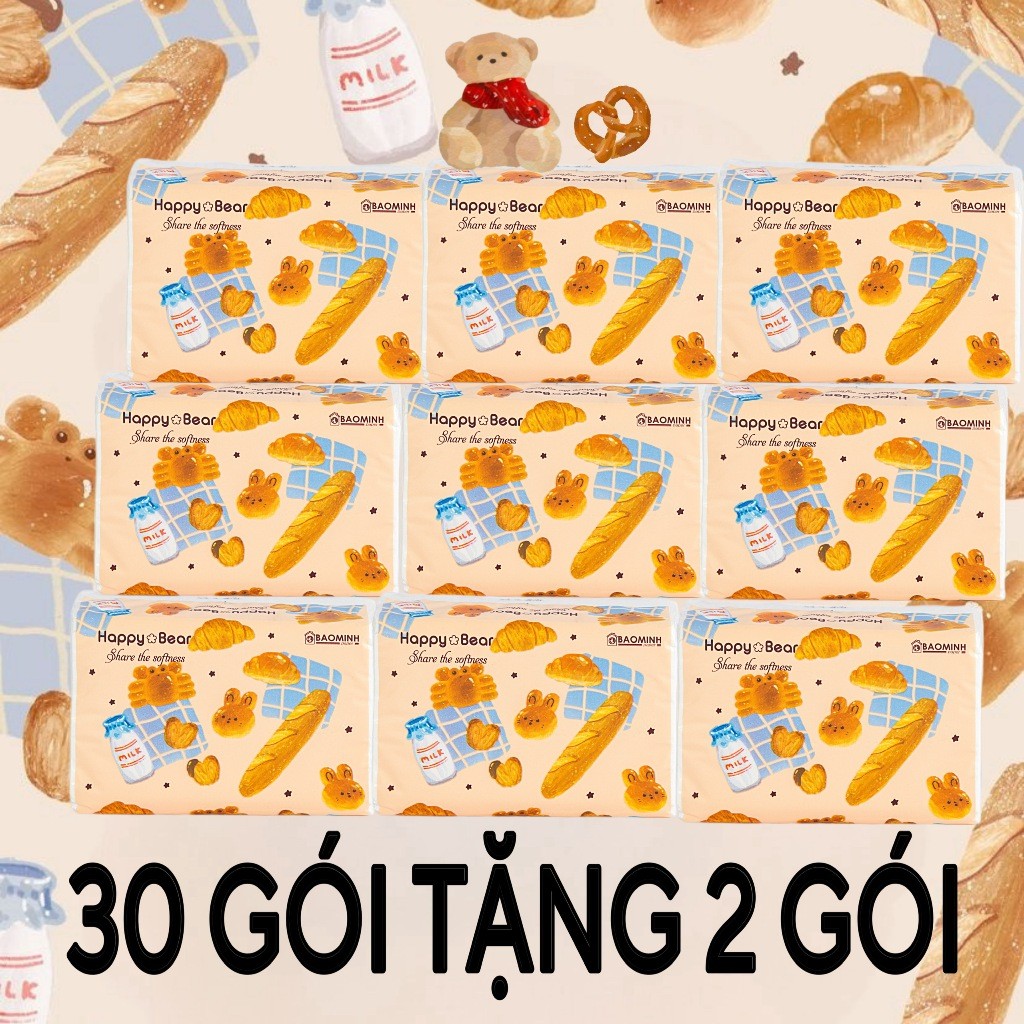 Thùng Giấy Ăn Rút HAPPY BEAR ULTRA SOFT, Khăn Giấy Lụa Trắng 300 Tờ 3 Lớp Chất Dai Mềm Mại Dịu Nhẹ