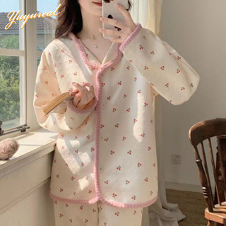 Yuyureal Mùa thu và mùa đông không khí bông áo ngủ phụ nữ dày bông dài tay áo rộng thùng thình đồ ngủ thiếu nữ nhà quần áo thiết lập