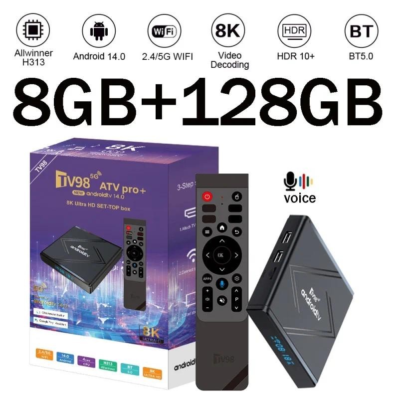 TV98 ATV Pro TV Box Android 14 BT5.0 Media Player Điều khiển bằng giọng nói 4G 5G Dual Wifi6 HD 8K 4