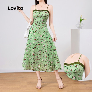 Lovito -  Váy lãng mạn Tương phản ràng buộc mùa xuân hè Váy xanh dành cho nữ L138ED418