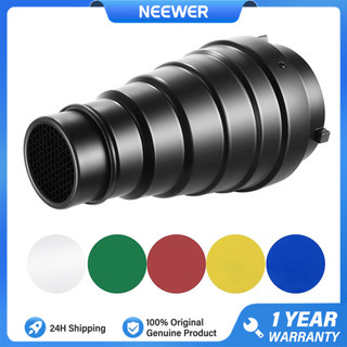 Neewer Nhôm Lớn Conical Snoot Kit – Lưới Tổ Ong, Gel 5 Màu, Cho Bowens Mount Studio Flash
