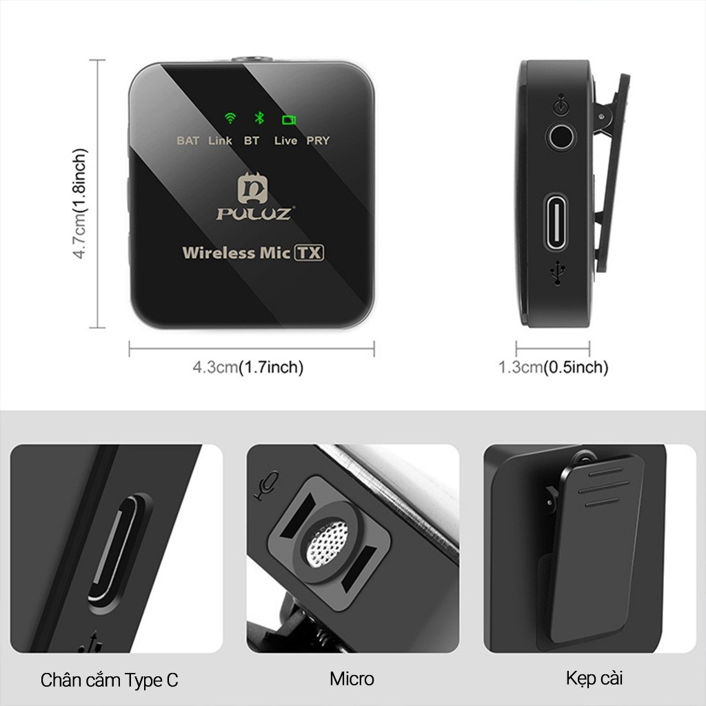 Micro Puluz không dây điện thoại cài áo khử nhiễu chống ồn nhỏ gọn ghi âm livestream trợ giảng quay phim - Chính hãng | BigBuy360 - bigbuy360.vn