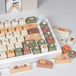 Red Panda Cafe Keycaps 120 + Phím MOA Profile PBT Dye Thăng Hoa Cá Tính Hoạt Hình Dễ Thương Màu Nâu Tròn Panda Keycap MAD 68 Aula Rainy75 Keycaps Cơ 