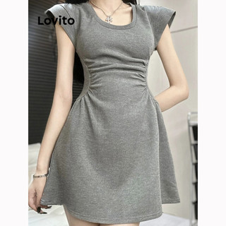 Đầm Lovito xếp ly màu trơn phong cách thanh lịch cho nữ LNE66198
