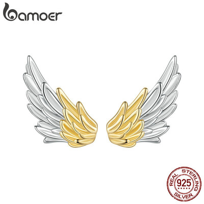 Bamoer 925 Sterling Sliver Bông Tai Thiết Kế Cánh Hai Tông Màu Trang Sức Quà Tặng Cho Nữ