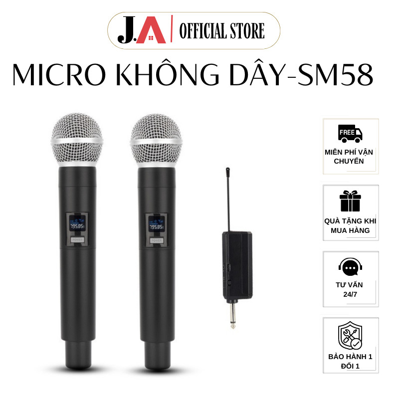 Micro Không Dây SM58 Pin Sạc, Đầu Thu UHF Chuyên Dụng Cho Mọi Loại Loa, Mic Trợ Giảng, Karaoke Tặng 