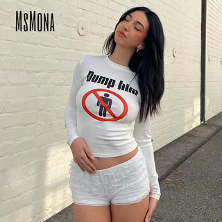 MsMona Áo Thun Nữ In Hình Cổ Tròn Tay Dài Thời Trang Hàng Ngày Slim Fit Ngoài Trời Dạo Phố Tất Cả Trận Đấu
