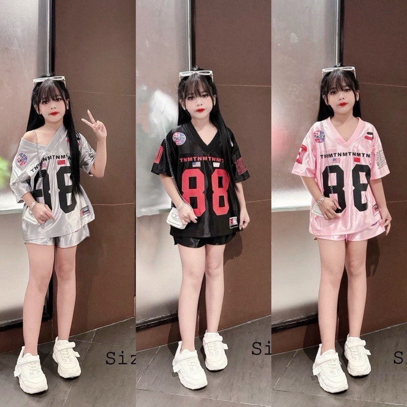 Sét bộ quần đùi áo thun BÉ GÁI( IN SỐ 88 )đáng yêu size 9-45 kg chất BÓNG ( mã 002)