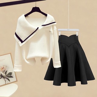 Qihao Plus Size Nữ Mùa Đông Phù Hợp Với Nữ Phong Cách Mới Giảm Tuổi Ôm Hơn Nhìn Áo Len Áo Len Nửa Chiều Dài Dù Váy Hai Mảnh Phù Hợp Với#7.31#