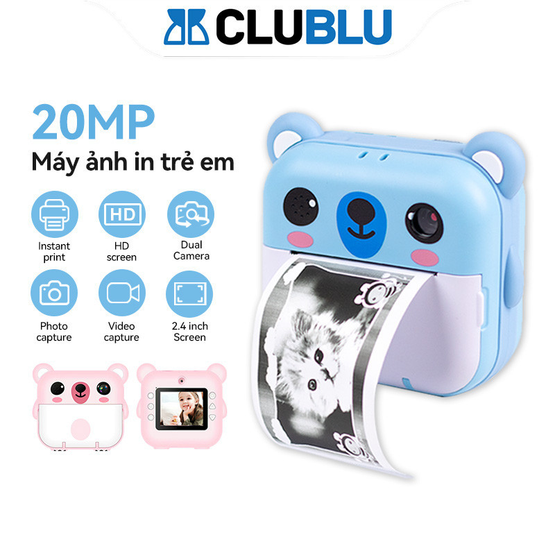  -CLUBLU- Máy Ảnh Mini in Nhiệt Chụp Lấy Liền Kỹ Thuật Số Camera Y6E Với 2 Cuộn Giấy Nhiệt Cho Bé 