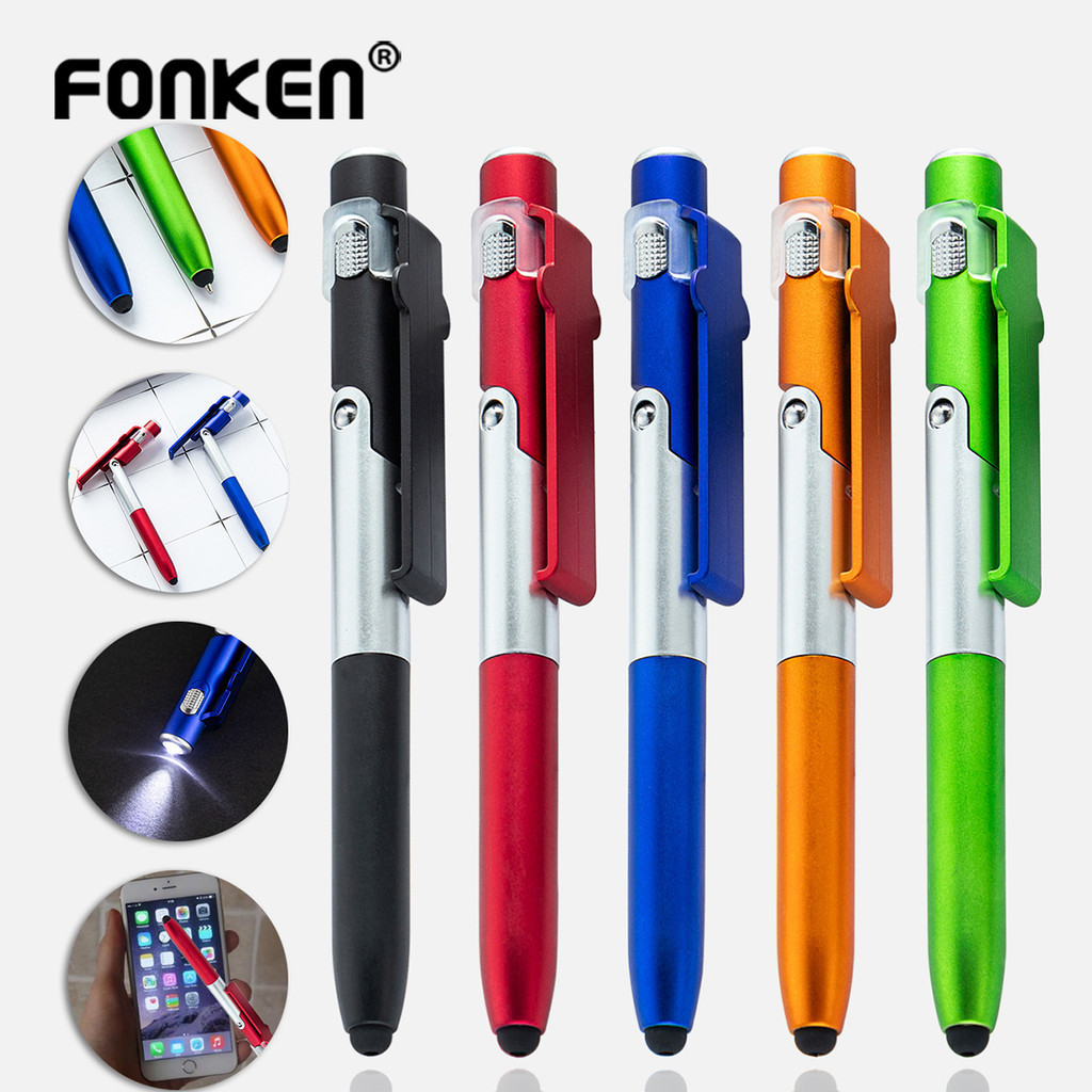 Fonken Đa Năng 4 Trong 1 Bút Bi Gấp Đèn LED Điện Thoại Di Động Giá Đỡ Màn Hình Cảm Ứng Điện Dung Bút Bi