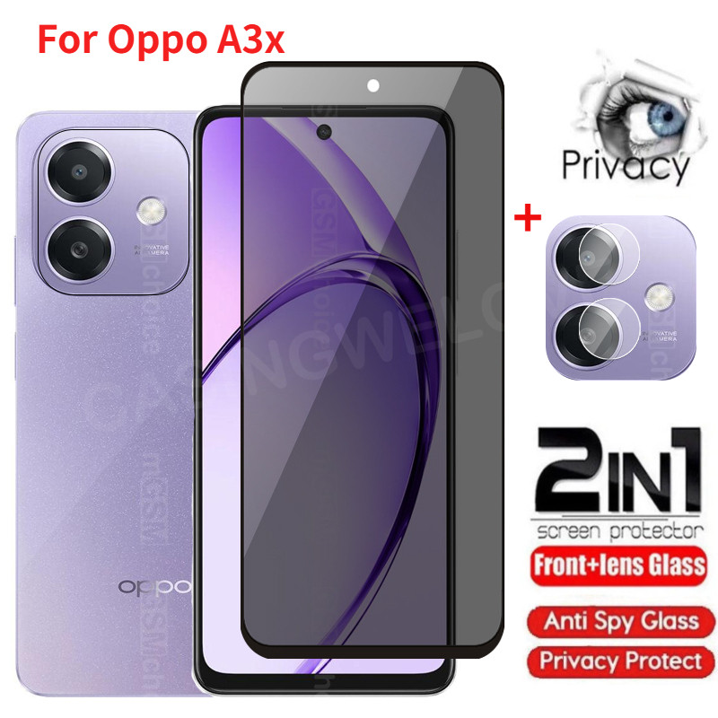 2in1 Oppo A3x 5G Kính Cường Lực Riêng Tư Chống Gián Điệp Full Cover Bảo Vệ Màn Hình Chống Peek Phim 