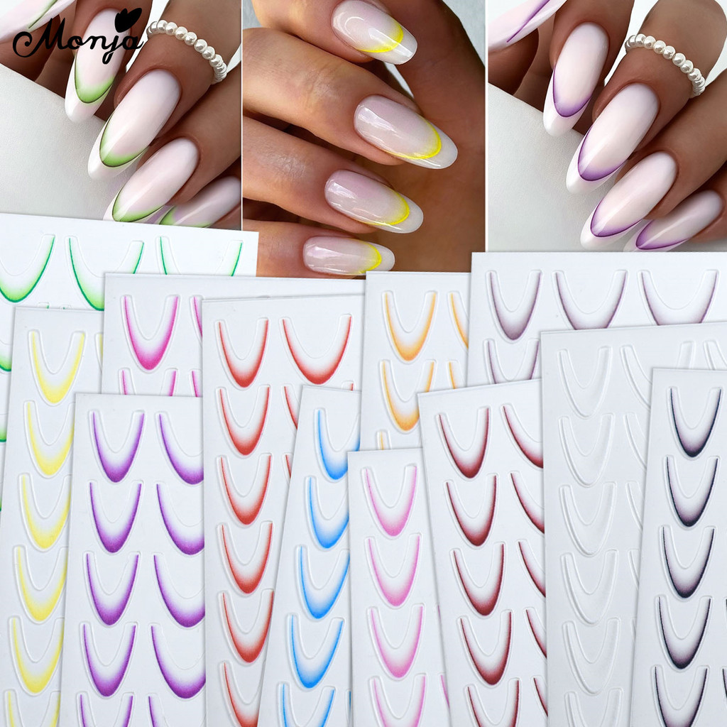  Monja 5D Dòng Pháp Dán Móng Tay Nổi Nhiều Màu Sắc Đề Can Móng Tay Tự Dính Gradient Dòng Thanh Trượt Móng Tay Trang Trí Làm Móng Tay 