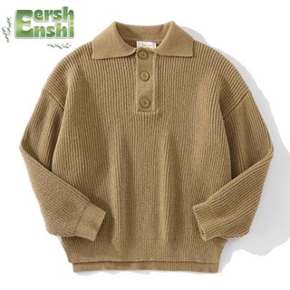 Áo len nam EERSHENSHI, cổ polo, dáng rộng và đa năng, áo dài tay, dệt kim thông thường màu trơn