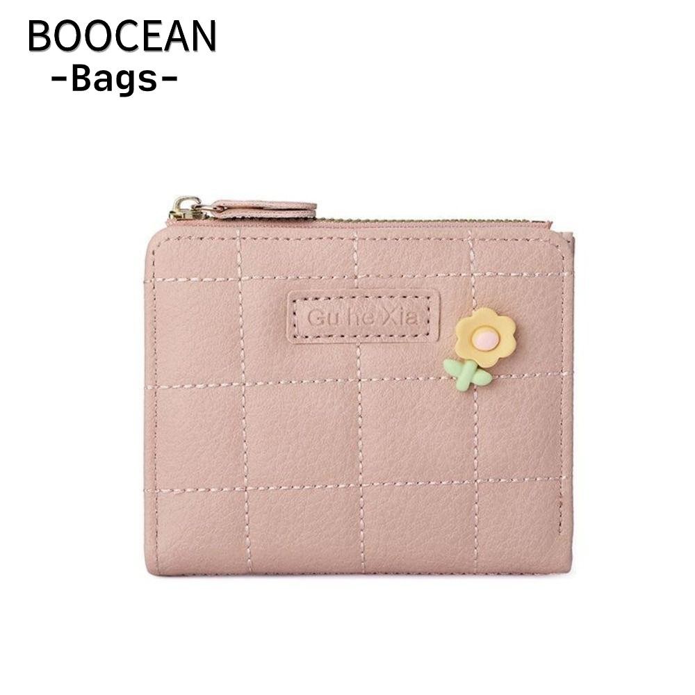 BOOCEAN Ví Ngắn, Ví Đựng Tiền Xu Hoa Màu Trơn, Ví Nữ Đa Năng Kẻ Sọc Dây Kéo Đơn Giản Cho Nữ Cô Gái