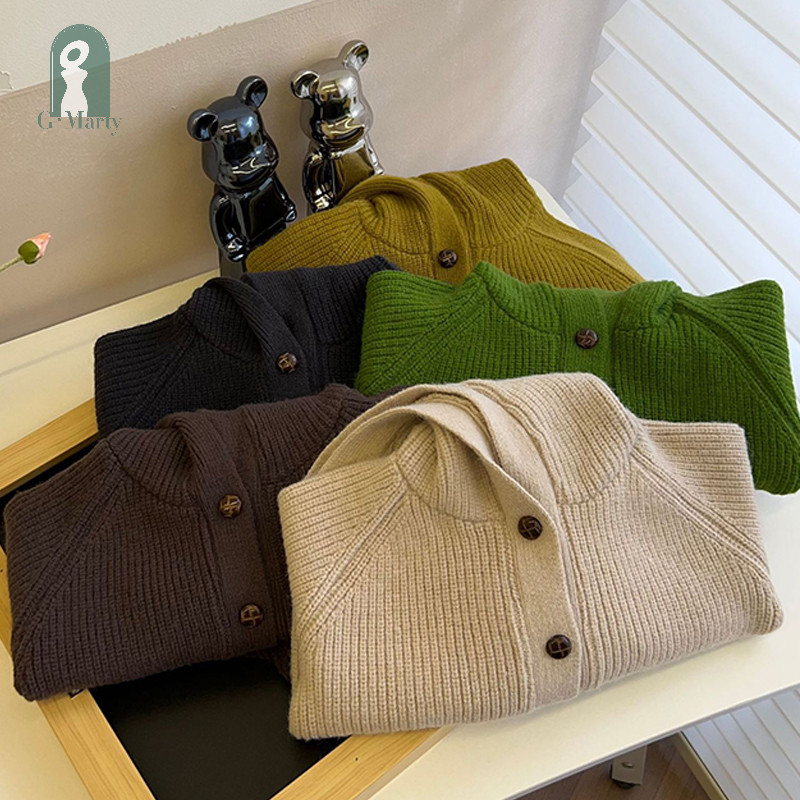 Gmarty Trẻ Em Dệt Kim Áo Len Cardigan Thu Đông Dễ Thương Màu Trơn Áo Khoác Có Mũ Trùm Đầu Cho Bé Cardigan Bé Trai Bé Gái Áo Khoác KL