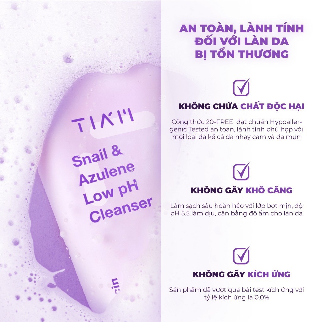 Ảnh 3 của Sữa Rửa Mặt TIA’M Snail and Azulene Low pH Cleanser Dạng Gel, Làm Dịu Cho Da Nhạy Cảm 200ml