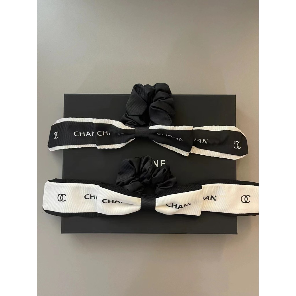 RLD0 Xiangjia 23 dây buộc tóc nơ mới chữ đen trắng khí chất quý cô không bao giờ lỗi thời Phụ kiện t