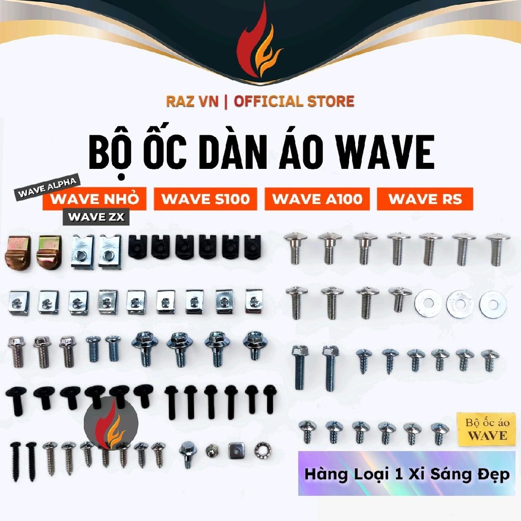 Bộ Ốc Dàn Áo Xi Sáng Wave nhỏ, Wave ZX, Wave RS, Wave A100, Wave S100 – Hàng Đẹp Loại 1