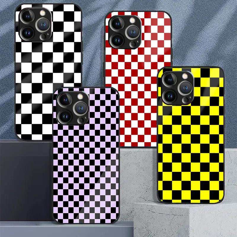 Ốp Điện Thoại Kính Cường Lực Checker Checker Checker Cho IPhone 15 14 13 12 11 Pro XS Max Plus Mini 