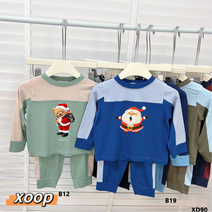 Bộ dài tay XOOP cotton lụa phối ngang ngực in Giáng Sinh cho bé (10-20kg) XD90E Thời trang trẻ em Phúc Yến
